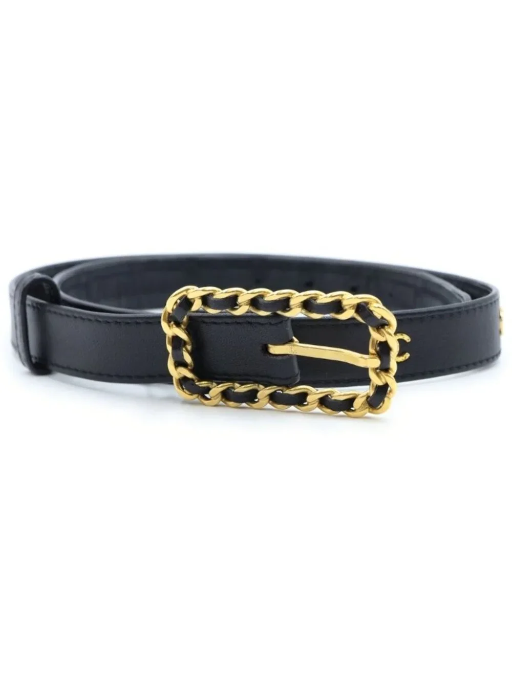 Chanel CC Logo Chain Buckle Belt Gold Black